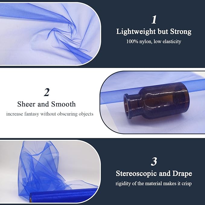 Royal Blue Organza Tulle Fabric Rolls, Crystal Organza 12" by 50 Yards (150 ft) Sheer Nylon Silky Shiny Netting Spool Bolt for DIY Craft Table Runner Wedding Baby Shower Party Decor (Royal Blue)