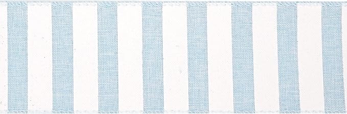 MEEDEE Blue White Stripe Ribbon 2.5 Inch Light Blue Wired Ribbon for Baby Boy Wreath, Baby Shower Elephant Wreath Diaper Cake Supplies, 10 Yards