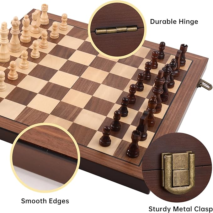 Premium Wooden Chess Set with Protective Carry Bag - 15" Folding Chess Board & Chess Pieces - Classic Strategy Game for Adults & Kids for Chess Lovers, Beginners