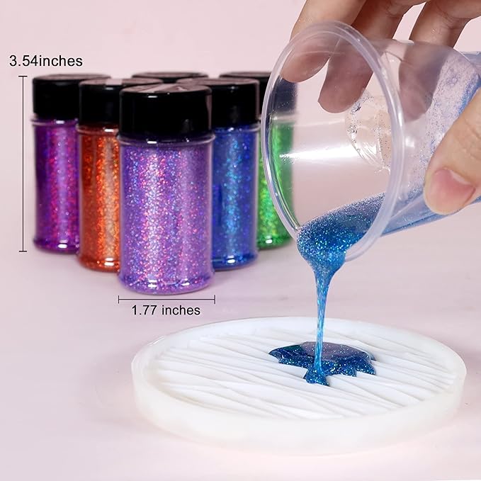 Renfio Holographic Ultra Fine Glitter Powder Metallic Resin Glitter 2.11 Oz (60g) PET Flakes Crafts Sequins 1/128" 0.008" 0.2mm Epoxy Chips Flakes for Tumblers Slime - Laser Rose Gold