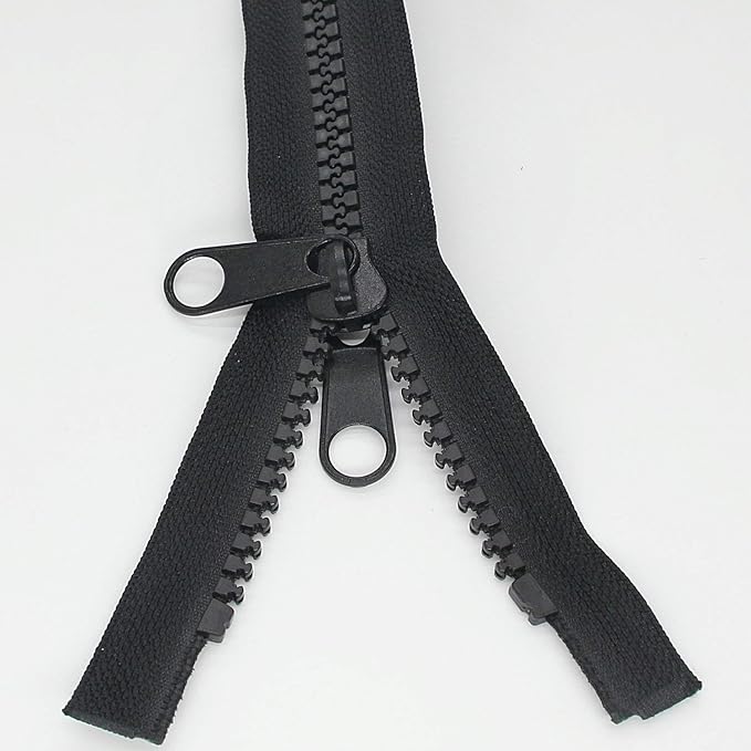 Leekayer 2PCS #10 60 Inch Heavy Duty Zippers for Sewing Separating Large Plastic Zippers Black Tape with Double Pull Tab Slider, Sleeping Bag, Boat, Canvas, Cover, Trampoline, Dog Bed,Tent (60" 2pcs)
