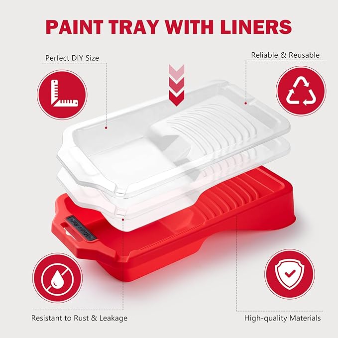 Mister Rui Paint Tray Set, 4 Inch Paint Tray and Liners-6 Pack, Sturdy Plastic Paint Tray with 5 Tray Liners, Paint Pan Liners, Small Paint Trays for Painting