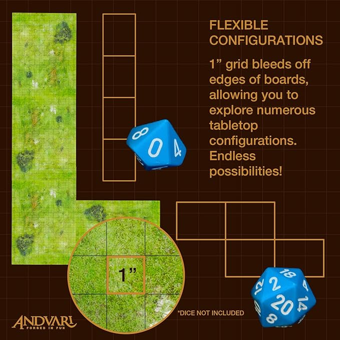GSM Brands Battle Mat with Grid for Dungeons Role Playing Tabletop Dragons Game - 4 Pack Open Plains Setting Dry Erase Battle Boards, Non-Skid Back (17x13 Inches Each Makes 34x26 Board)