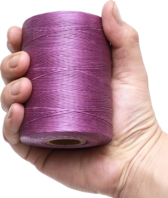 Waxed Thread,852Yards 150D 0.8mm Flat Polyester Wax Thread for Hand Sewing Leather Craft DIY Projects Shoes Repair Book Binding(Light Purple)