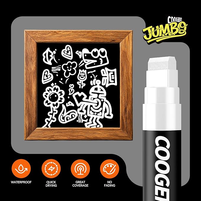 3Pcs White Jumbo Poster Markers, 15MM Thick Permanent Acrylic Graffiti Markers, Wide Tip Paint Marker for Canvas, Posters Board, Fabric, Window, Glass, Wood, Teachers,Banner painting supplies