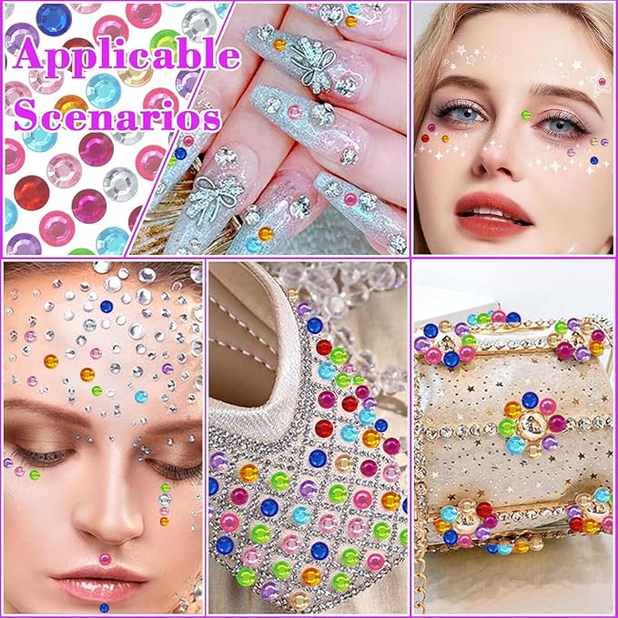 1799 Pcs 4 Sheets Rhinestone Stickers 3/4/5/6 mm Self Adhesive Rhinestones Gems for Face Eyes Makeup Hair Body (color-3/4/5/6mm)