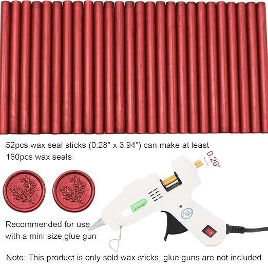 52pcs Wine Red Wax Sealing Sticks, Andotopee Glue Gun Adhesive Seal Sticks for Stamp Seals, Premium Sealing Wax for Envelope Seals Wedding Invitation Craft Adhesive, Great Gift Ideas (Mini Size)