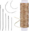 55Yards Waxed Thread with 7 Pcs Leather Needles for Hand Sewing 150D Flat Sewing Waxed Thread Leather Repair Needles for Sewing Upholstery Leather Canvas Bags Sofa Furniture(Khaki)