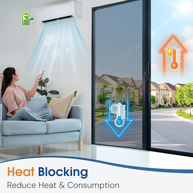 Homein One Way Privacy Window Film with Tool Window Tint for Home Film See Out Not in Heat Control Sun Blocking Mirror Reflective Anti UV Covering Static Cling No Glue Sliver 23.6 x 78.7 inch