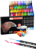 60 Colors Acrylic Paint Markers, Dual Tip Acrylic Paint Pens with Brush and Fine Tips for Kids, Adults, Wood, Canvas, Stone, Rock Painting, Glass, Ceramic Surfaces, DIY Crafts Making