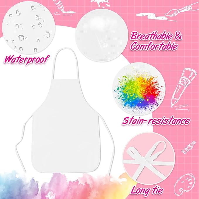 PLULON 15 Pcs Kids Apron Painting Aprons, Kids Aprons for Painting White Art Apron Smocks Bulk for Art Activity Craft Home Kitchen Classroom Party Supplies