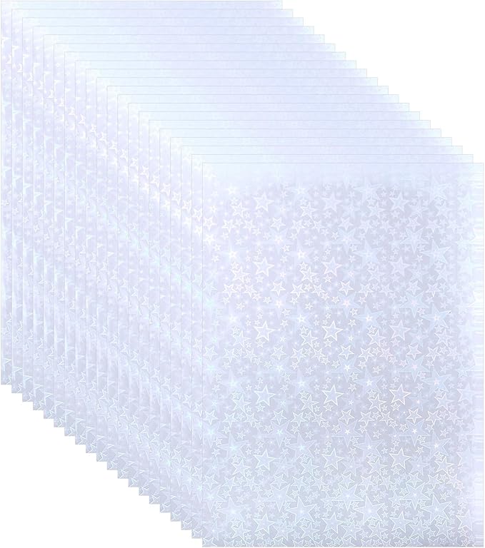 PATIKIL 11.7x8.3" Holographic Sticker Paper, 20Sheets A4 Polypropylene Self-Adhesive Transparent Waterproof Laminate Overlay Film for Photo Cards Scrapbook Decorations, Pentagram