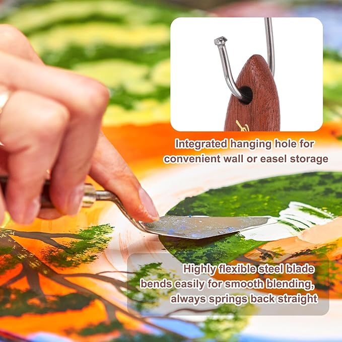 MECCANIXITY Pack of 1 Palette Knife No.14, 9.1" Long Palette Knives with Stainless Steel Flexible Spatula Pallet Knife and Wood Handle for Scraping, Mixing, Oil Acrylic Painting Canvas