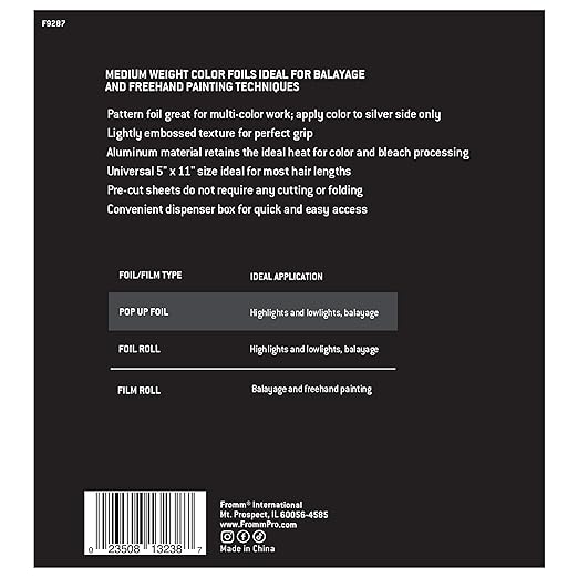 Fromm Pop Up Hair Foils, Zebra Print Pattern, Cosmetology Supplies, Hairstylist Essentials, Lightweight, Ideal for Highlighting and Coloring, Precut, 5" x 11", 500 Foil Sheets