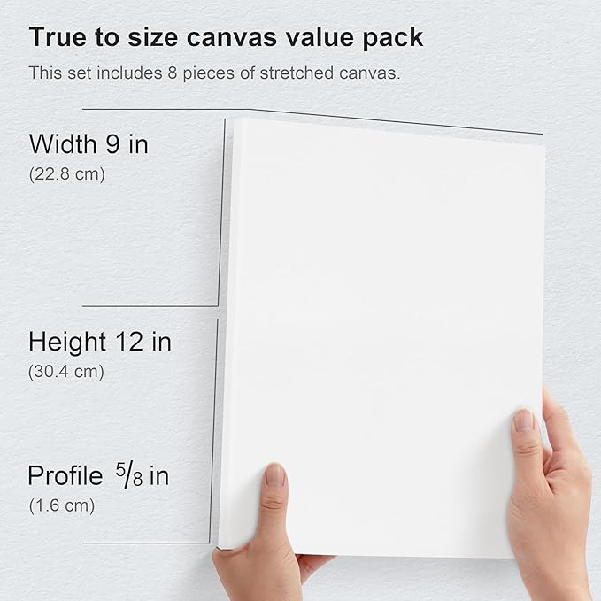 PHOENIX Stretched Canvas for Painting 9x12 Inch/8 Value Pack, 8 Oz Triple Primed 5/8 Inch Profile 100% Cotton White Blank Canvas, Artist Framed Canvas for Oil Acrylic & Pouring Art