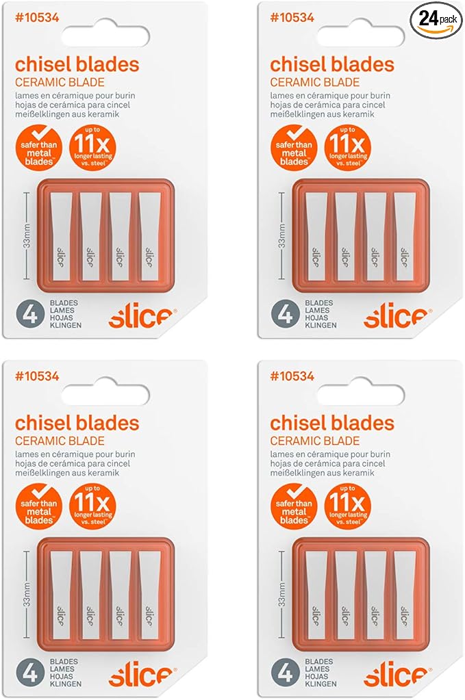 Slice 10534-CS Chisel Blades, Ceramic Blade Lasts 11x Longer Than Metal, Finger Friendly Edge, 24 Blades, White
