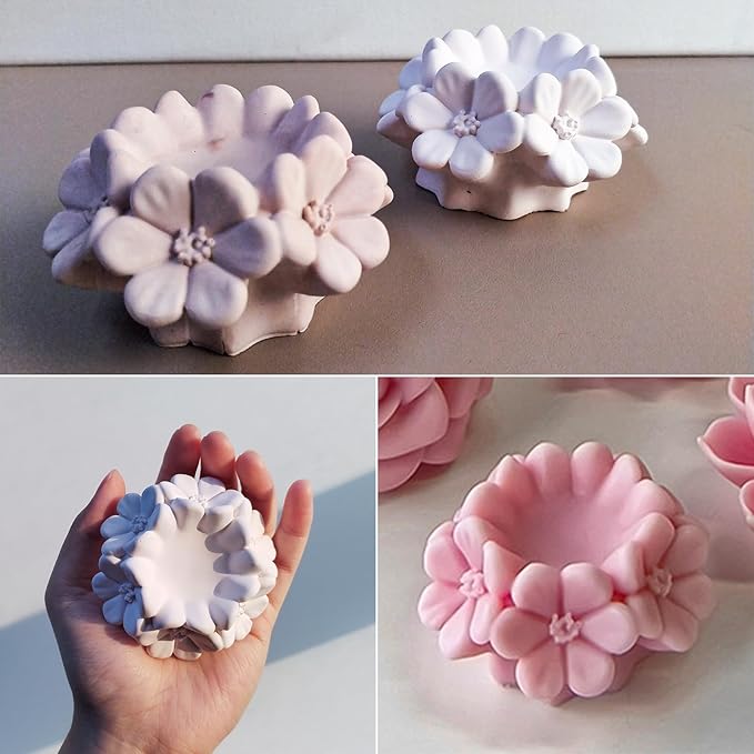 Wehous Cherry Blossom Candle Molds for Candle Making, 3D Flower Silicone Molds for Resin Candle Soap Wax, Flower Fondant Chocolate Ice Cake Decoration Mold, DIY Floral Casting Clay Concrete Art Craft