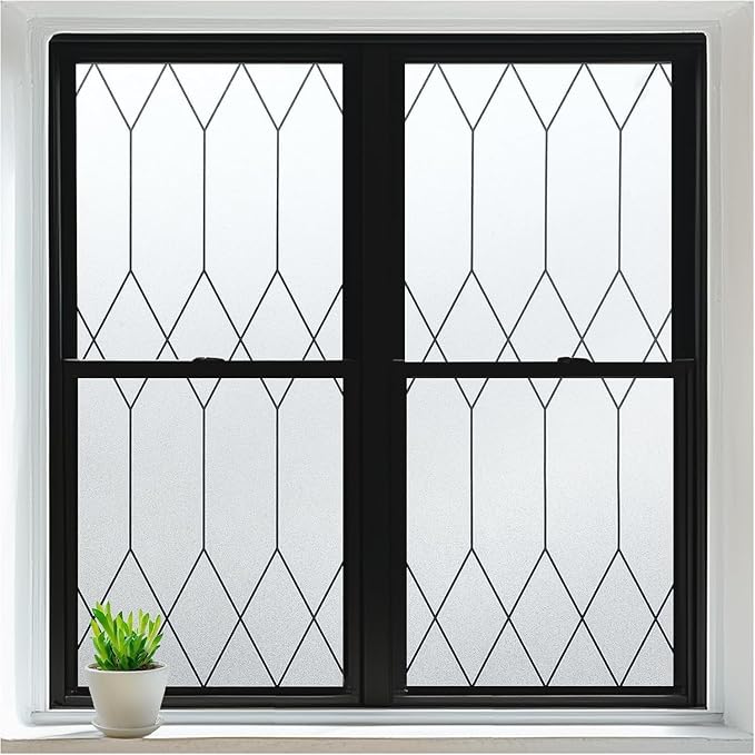rabbitgoo Window Privacy Film for Glass Windows, Frosted Glass Cling with Decorative Moroccan Lattice, Removable Heat Control Sun Blocking Door Covering Sticker for Home Bathroom, 29.5 x 157.4 inches