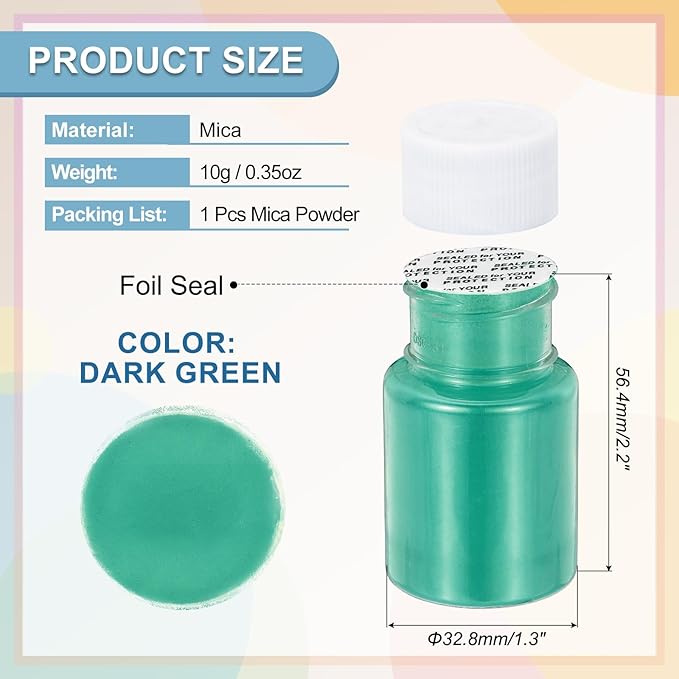 uxcell 10g/0.35oz Cosmetic Grade Mica Powder, 600 Mesh Mica Powder Natural Resin Epoxy Pigment Powders for Casting Resin, Candle Dye, DIY Nail Polish and Lip Gloss, Dark Green