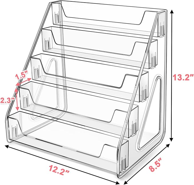 Tall 5-Tier Acrylic Card Display Stand for Greeting Cards, Sports Cards, Postcards, Stickers & Brochures, Easy Snap-On Sticker Display Rack