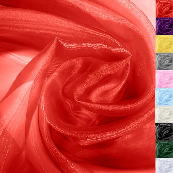 Red Organza Fabric – 16" x 20 Yards Elegant Sheer Tulle Bolt for Wedding Arches, Party Decor, Chair Bows, Gift Wrapping & Large DIY Projects (Full Roll)