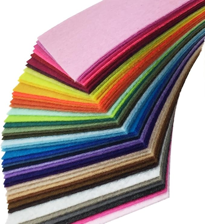 flic-flac 44PCS 4 x 4 inches (10 x10cm) Assorted Color Felt Fabric Sheets Patchwork Sewing DIY Craft 1mm Thick