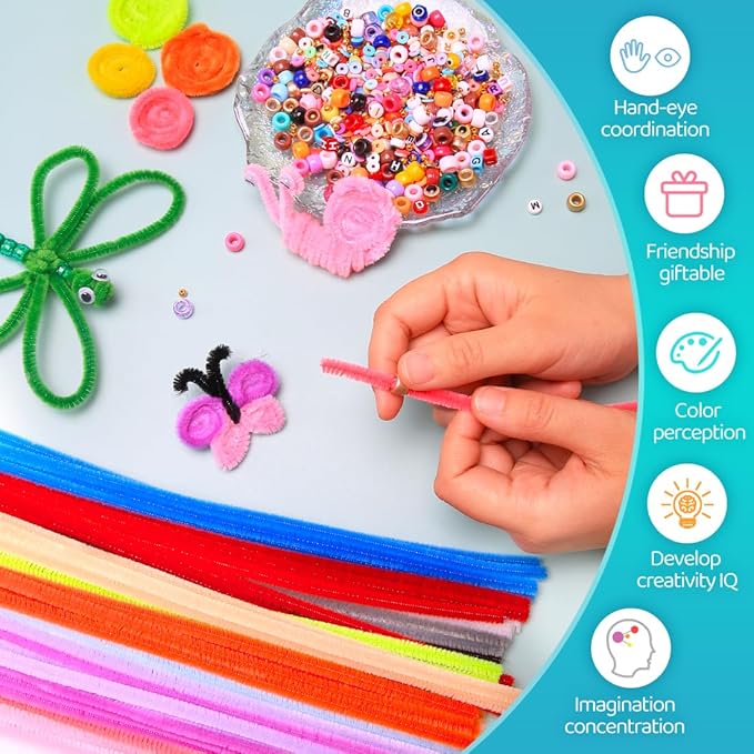 Iooleem 1000pcs Christmas Green Pipe Cleaners, Chenille Stems, Pipe Cleaners for Crafts, Pipe Cleaner Crafts, Art and Craft Suppl.