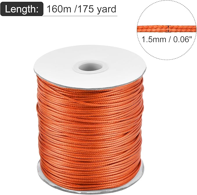 MECCANIXITY Waxed Cord 1.5mm Waxed Polyester Cord 175 Yard Wax String for Bracelet Making,Necklaces, Beading,Jewelry Making and DIY Crafts(Orange)
