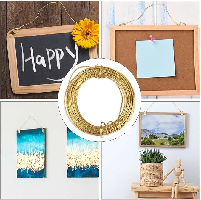 33 Feet Picture Hanging Wire Picture Frame Brass Wire for Hanging Heavy Duty Metal Braided Wire for Hanging Pictures, Mirror, Artwork, Light