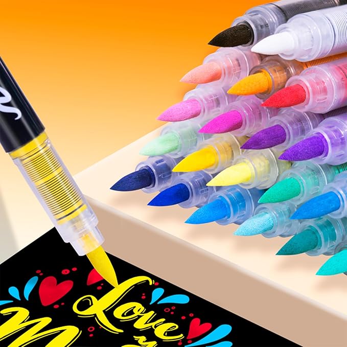 Guangna Acrylic Paint Markers,24 Colors with Direct-Liquid Ink Control System, Professional-Grade Paint Pen for Rock Painting, Canvas, Glass, Plastic, Fabric & Creative Crafts