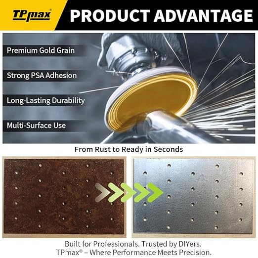 6-Inch 320-Grit Gold PSA Sanding Discs, 50 Pack – Pro-Grade Self-Adhesive Stickyback Sandpaper with Quick-Release Tabs for DA Sander, Ultra-Fine Automotive/Wood/Metal Sanding