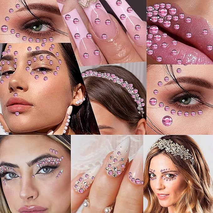 3090 Pcs 4 Sheets Rhinestone Stickers 3/4/5/6 mm Self Adhesive Craft Rhinestones Gems for Face Eyes Makeup Hair Body (Pink-3/4/5/6mm)