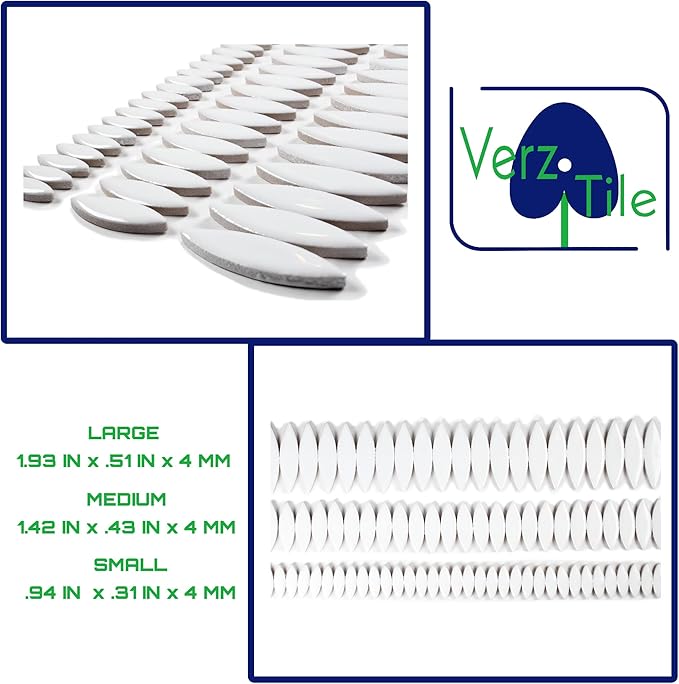 VerzTile Mosaic Tiles for Crafts - Petal Shaped Ceramic Tile Craft Hobbies & Art Projects 39 Color Options Endless Creativity DIY Design (White)