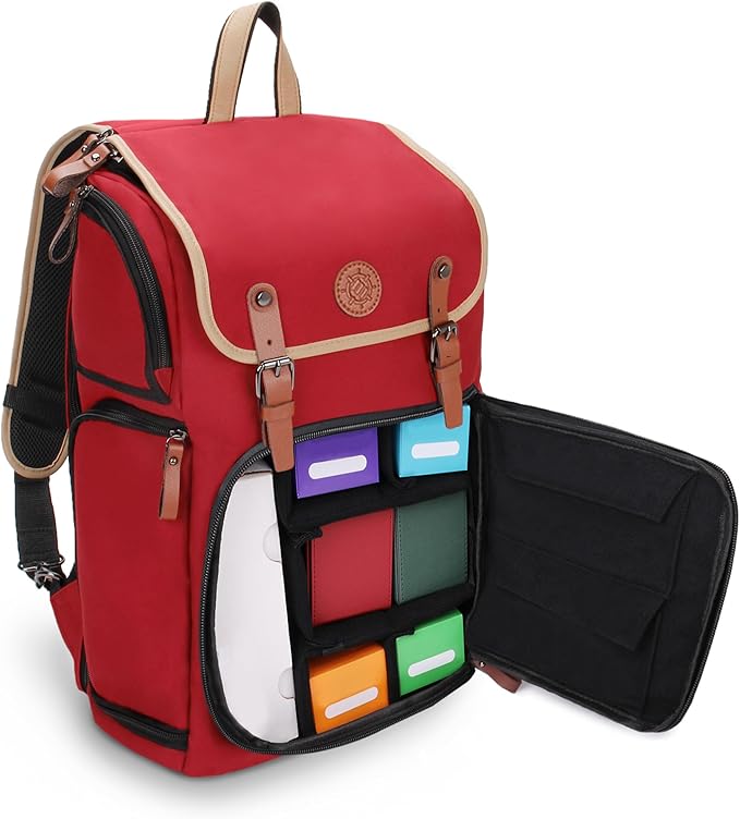 ENHANCE Designer Edition TCG Backpack - MTG Deck Bag Card Binder Space, TCG Deck Box Storage, MTG Playmat Holder - Card Storage Compatible with Magic the Gathering, Pokemon, Lorcana (Canvas Red)