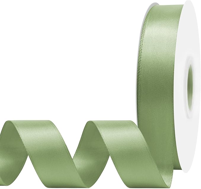 Spring Moss Satin Ribbon 7/8" X 50 Yards Solid Color Double Faced Ribbons Perfect for Crafts Wedding Decor Bow Making Arts Sewing and More