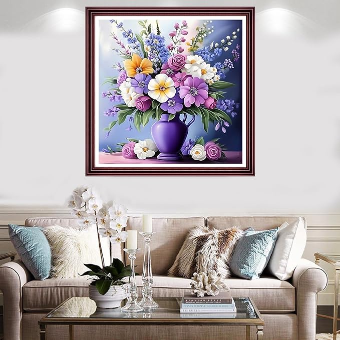Redxing Stamped Cross Stitch Kits Full Range of Embroidery Starter Kits- Needlepoint Counted Cross Stitch Kits for Beginner Adults 11CT Printed Embroidery Kit-Colorful Flowers 18x18 inch