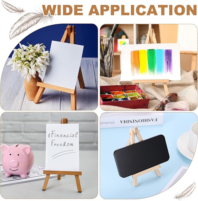 MECCANIXITY Mini Wood Display Easels, 6.3"x3.5"A-Frame Painting Tabletop Easels Holder Stand for Artists Beginners Displaying Small Canvases Art Photos Business Cards(Pack of 12, Wood Color)