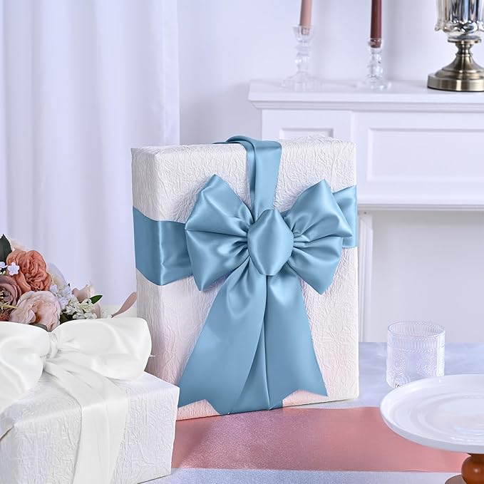Dusty Blue Satin Ribbon 3 Inch X 15 Yards Solid Color Double Faced Ribbons Perfect for Crafts Wedding Decor Bow Making Arts Sewing and More