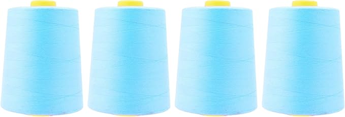 Mandala Crafts 4 Pack of Serger Threads Cones Spools - 20S/2 24000 Yards Polyester Baby Blue Threads for Sergers Machine and Overlock Quilting Sewing Machine