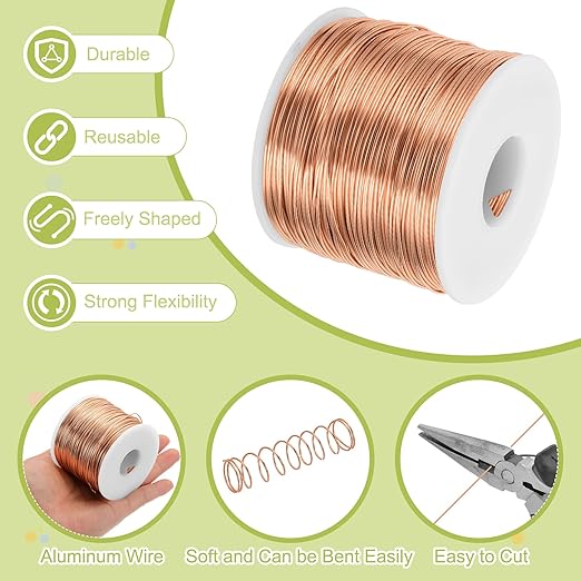 MECCANIXITY 18 Gauge Anodized Aluminum Craft Wire Bendable Bonsai Training Wire 492 Feet 1mm for Sculpting Crafts Wreath Floral Beading Jewelry Making, Copper Tone