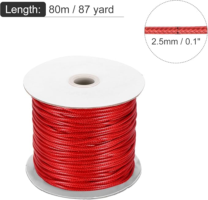 MECCANIXITY Waxed Cord 2.5mm Waxed Polyester Cord 87 Yard Wax String for Bracelet Making, Necklaces, Beading, Jewelry Making and DIY Crafts(Red)