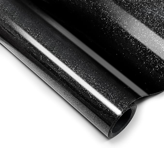 Black Glitter HTV Heat Transfer Vinyl, 12" x 5ft lron on Vinyl, for T-Shirt Ironing, Vinyl HTV Easy to Cut and Weed, The Best Choice for DIY Creativity. (Black, 12" x5ft)