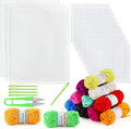 Pllieay 33-Piece Mesh Canvas Kit: 15 Clear Canvas, 12 Colors, Acrylic Yarn & Embroidery Tools for Plastic Craft