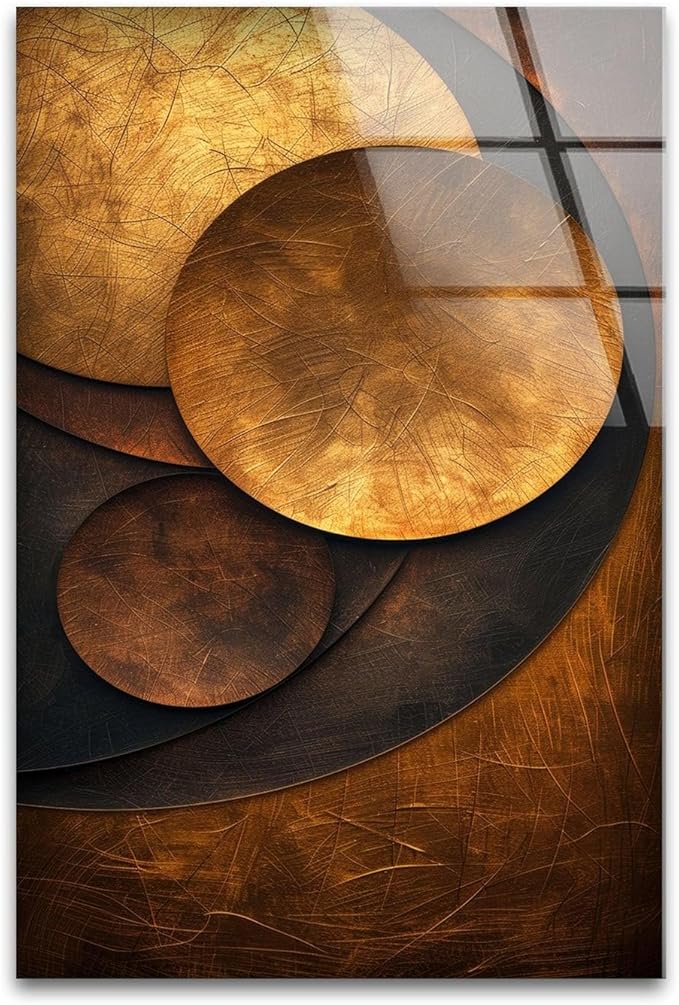 My Photostation.com 40WX60H'' Bronze Art Deco Geometric Motifs Glass Wall Art Tempered Glass Printing Wall Decor Large Wall Art Wall Hangings