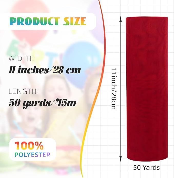 Crystal Organza Fabric Tulle 11 Inch by 50 Yards Sheer Tulle Rolls for DIY Craft Wedding Party Baby Shower Decor Gift Wrapping Party Supplies (Wine)