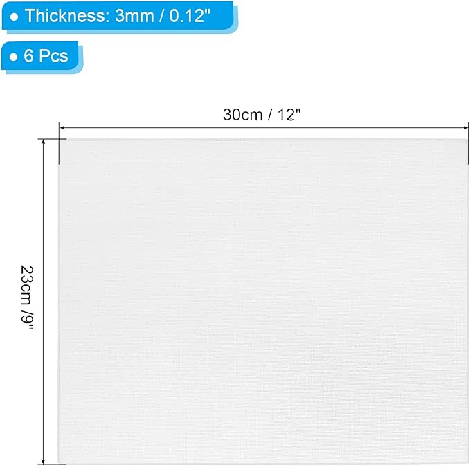 PATIKIL 9x12 Canvas Boards for Painting, 6 Pack 100% Cotton Square Triple Primed Stretched Blank Art Canvas Panel Bulk Thin for Acrylic, Oil, Tempera Paints, White