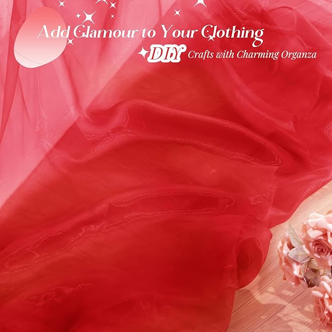 P Pothuiny Sheer Organza Fabric by The Yard, 10 Yards x 60 Inch Wide Bridal Red Organza Tulle Fabric Roll Shiny Gauze Fashion Dress Sewing Craft for Wedding Party Decorations Backdrop