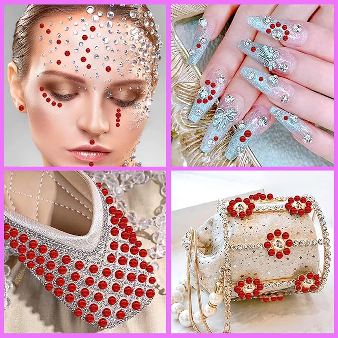 1799 Pcs 4 Sheets Rhinestone Stickers 3/4/5/6 mm Self Adhesive Rhinestones Gems for Face Eyes Makeup Hair Body (Red-3/4/5/6mm)