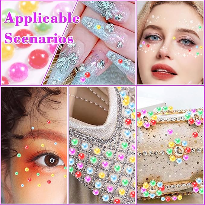 1799 Pcs 4 Sheets Pearl Stickers 3/4/5/6 mm Self Adhesive Rhinestones Gems for Face Eyes Makeup Hair Body (Color_pearl-3/4/5/6mm)