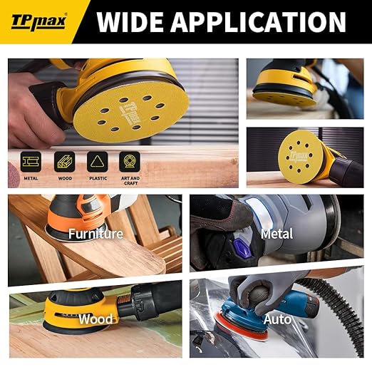 100PCS 5 Inch 80 Grit 125mm 8 Hole Sanding Discs Sandpaper - Premium Gold Round Hook and Loop for Random Orbital Sander - Ideal for Wood, Metal, Automotive